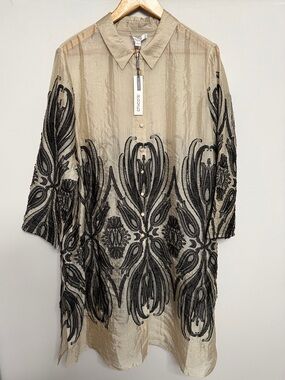 Chico's Beige Travelers Jacket with Black Floral Embroidery
